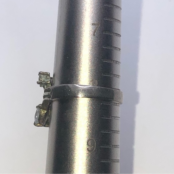 STERLING Silver w Green & Clear / White Cz Stones Vines Design Sz 8 - Picture 7 of 7